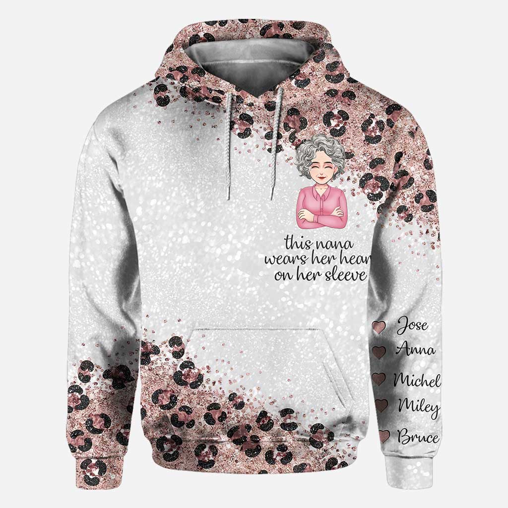 This Nana Wears Her Heart On Her Sleeve - Personalized Mother's Day Grandma All Over T-shirt and Hoodie