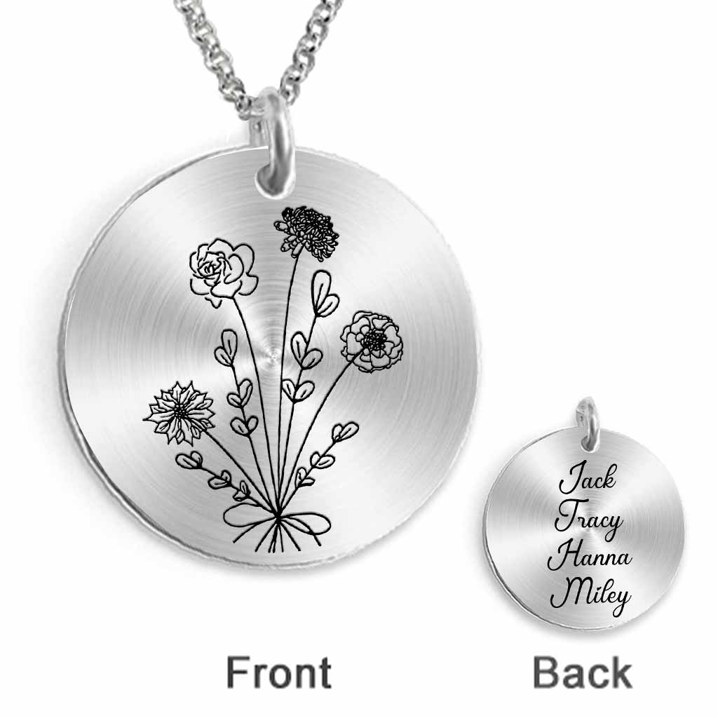 Birthday Flower - Gift for mom, wife,girlfriend, grandma - Personalized Round Pendant Necklace