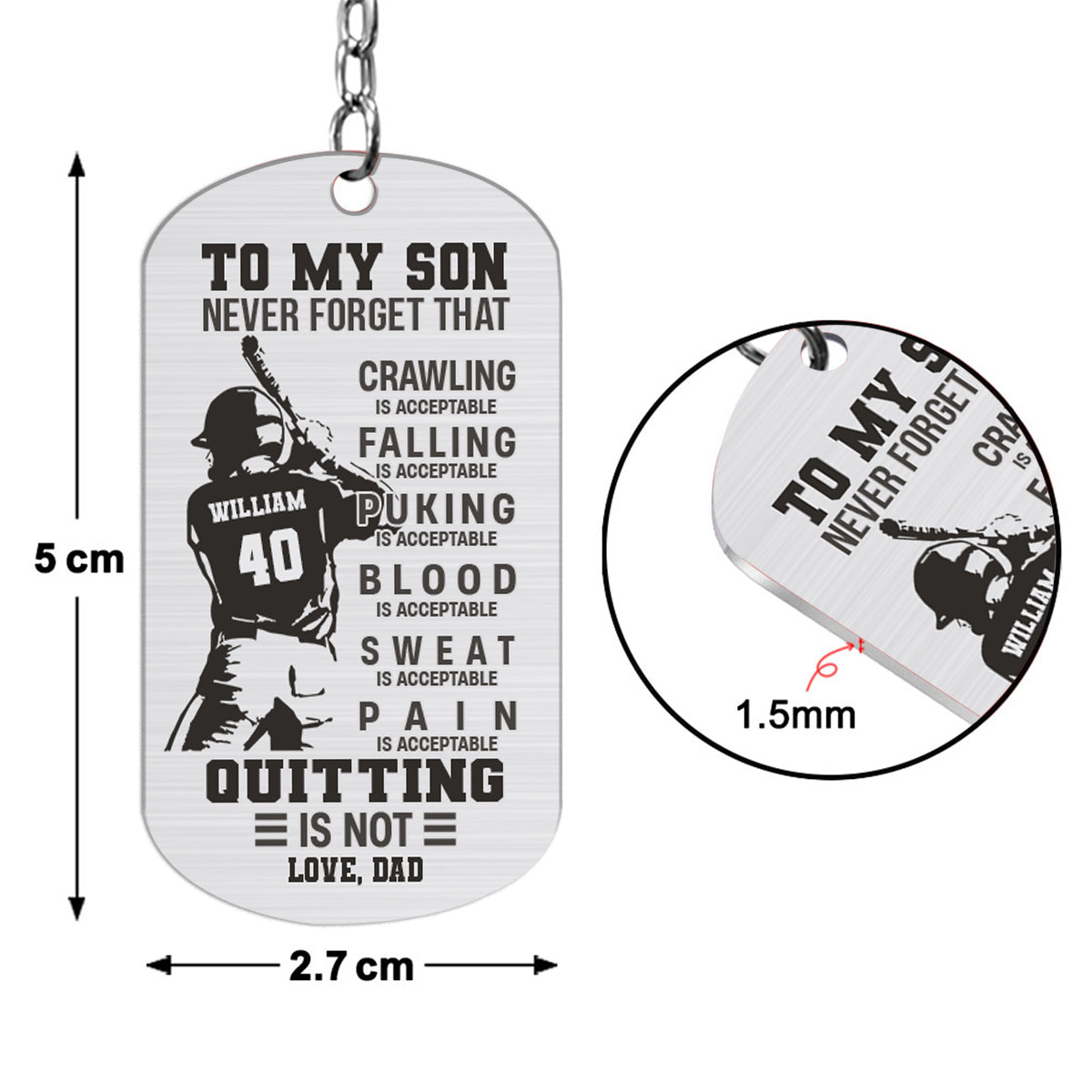 To My Son Crawling Is Acceptable - Baseball gift for son, brother, grandson, dad - Personalized Stainless Steel Keychain