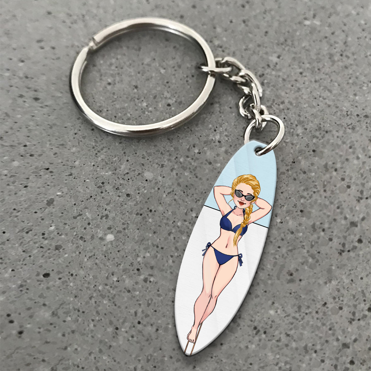 Laying On Board - Personalized Surfing Keychain (Printed On Both Sides)