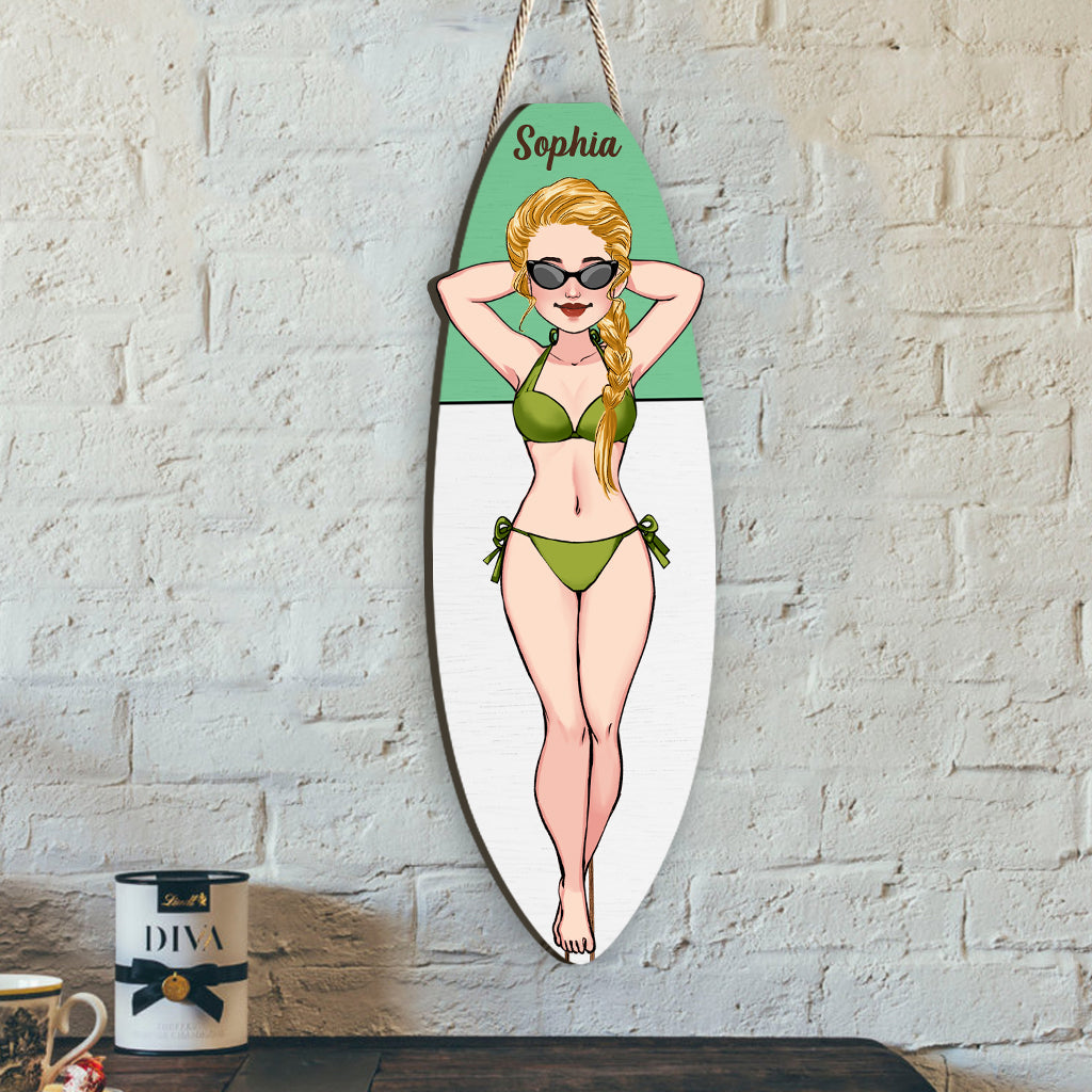 Laying On Board - Personalized Surfing Wood Sign