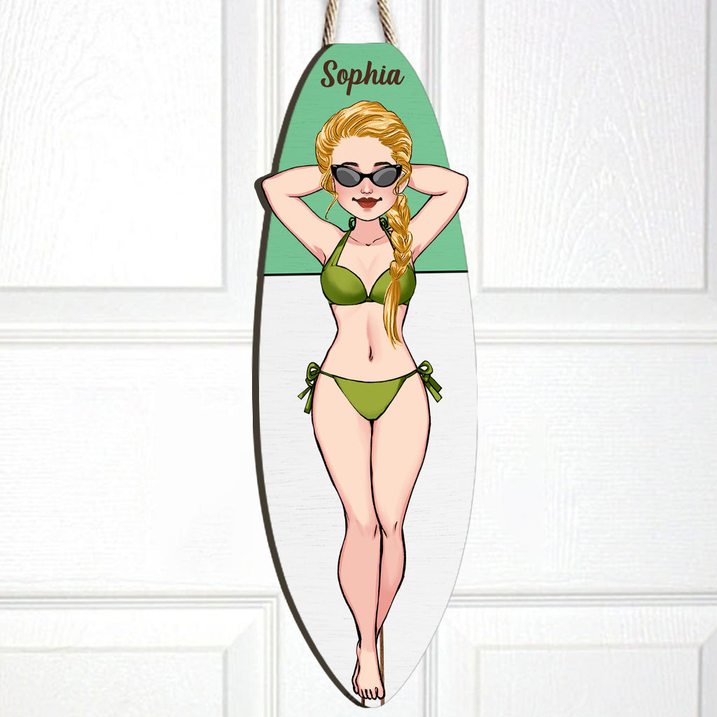 Laying On Board - Personalized Surfing Wood Sign