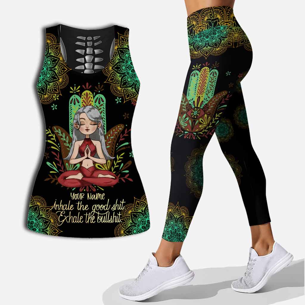 Discover Inhale The Good - Personalized Yoga Lover Hollow Tank Top and Leggings