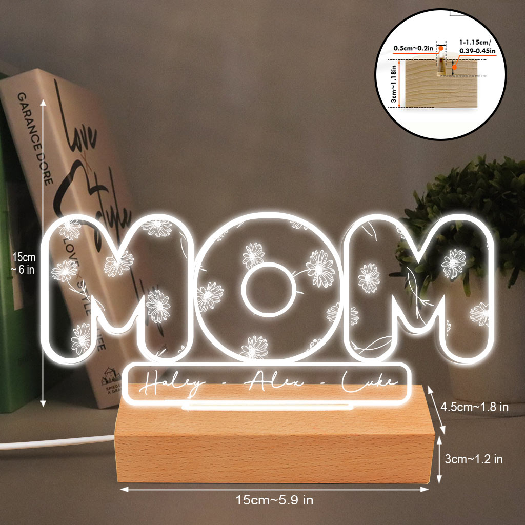 Mom’s Birth Flowers - Personalized Mother's Day Mother Shaped Plaque Light Base