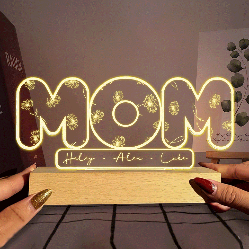 Mom’s Birth Flowers - Personalized Mother's Day Mother Shaped Plaque Light Base