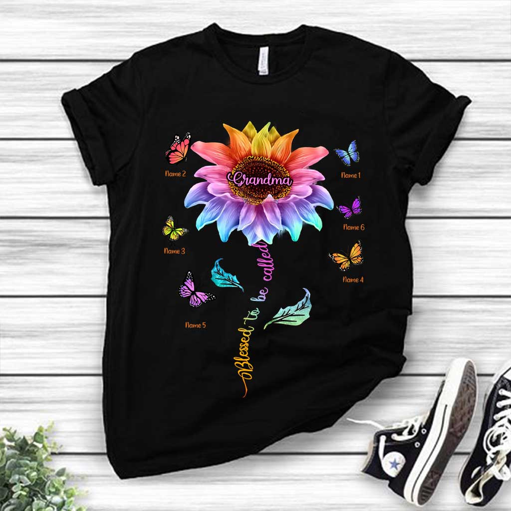 Blessed To Be Called Grandma Colorful Sunflower With Butterflies - Personalized Mother's Day T-shirt and Hoodie