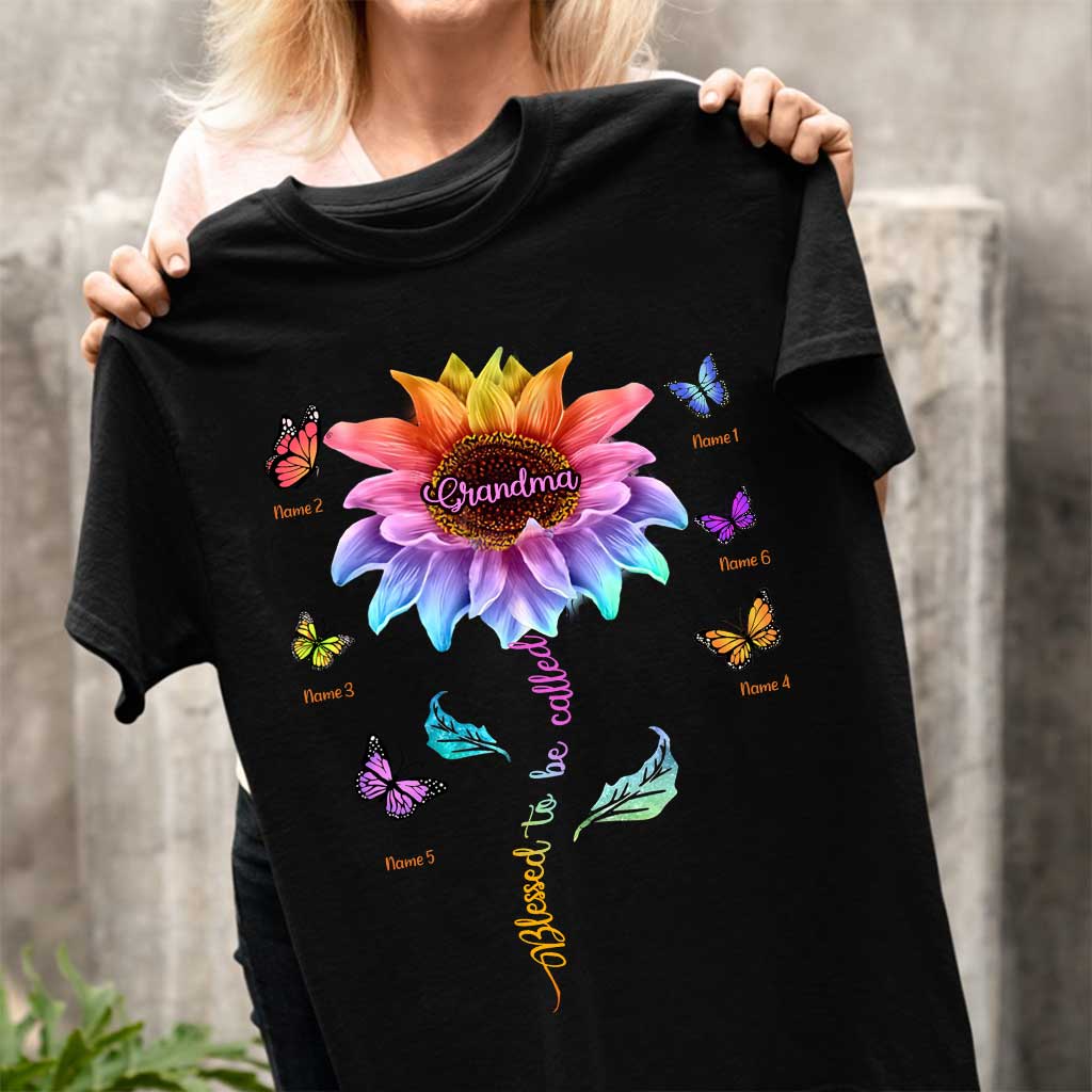 Blessed To Be Called Grandma Colorful Sunflower With Butterflies - Personalized Mother's Day T-shirt and Hoodie