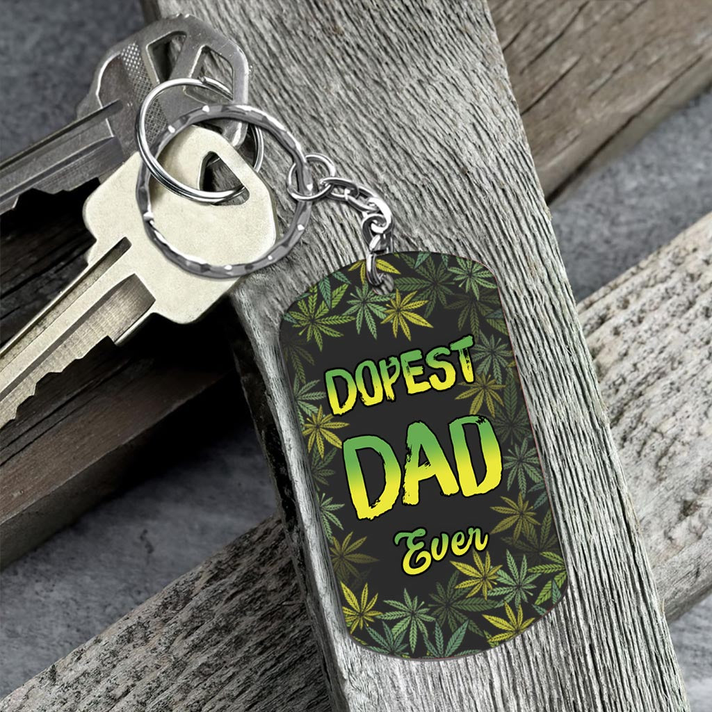 Dopest Dad Ever - Personalized Weed Stainless Steel Keychain