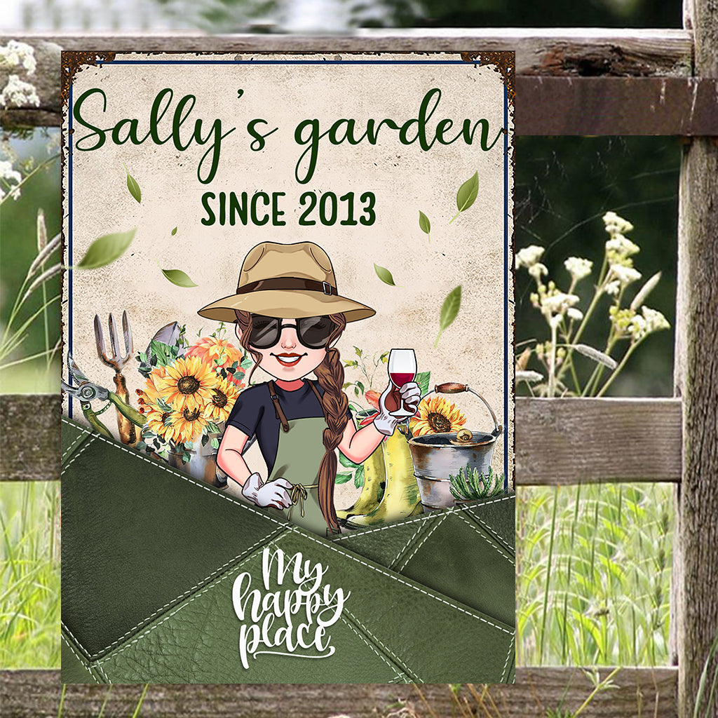 My Happy Place - Personalized Gardening Rectangle Metal Sign