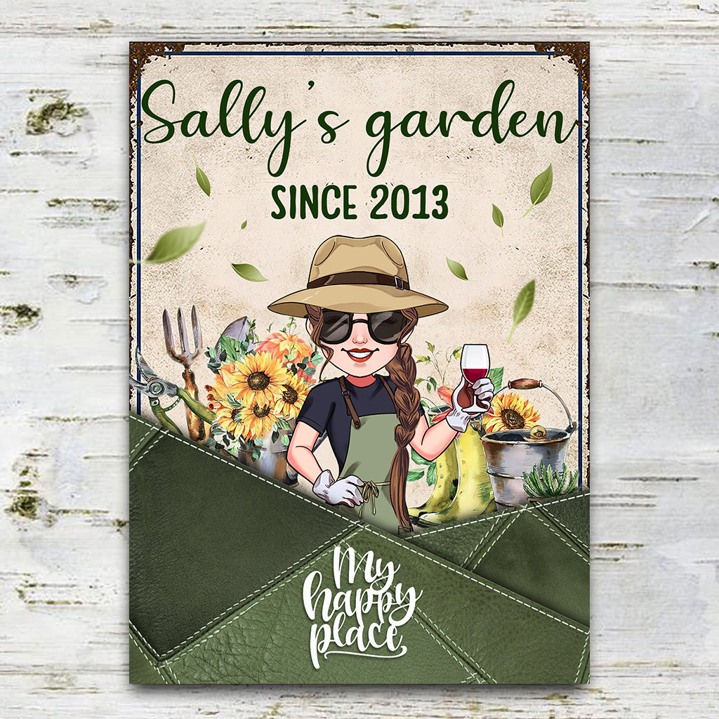 My Happy Place - Personalized Gardening Rectangle Metal Sign