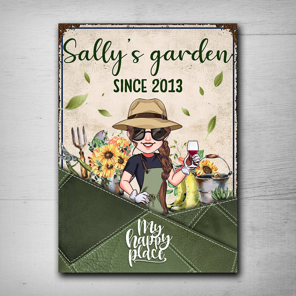 My Happy Place - Personalized Gardening Rectangle Metal Sign