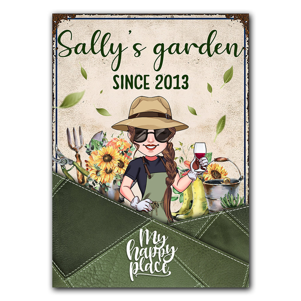 My Happy Place - Personalized Gardening Rectangle Metal Sign