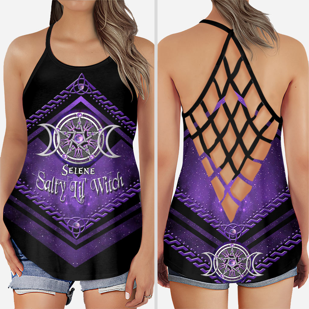 Discover Salty Lil' Witch Purple Triple Moon - Personalized Witches Criss Cross Tank Top