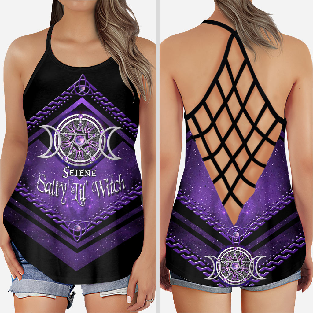 Salty Lil' Witch Purple Triple Moon - Personalized Witch Cross Tank Top