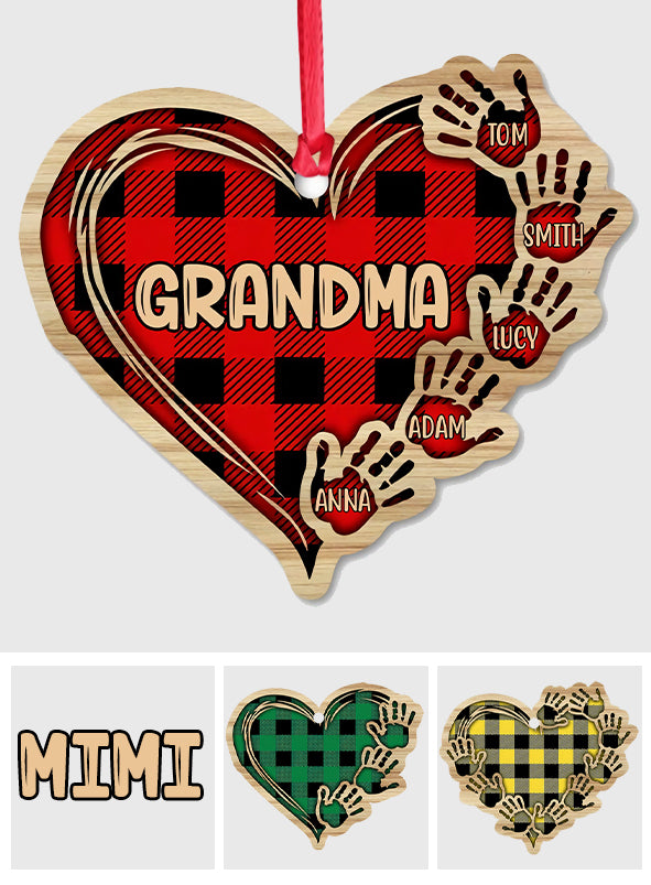 Grandma Mom Heart Hand Print - Personalized Christmas Grandma Ornament (Printed On Both Sides)