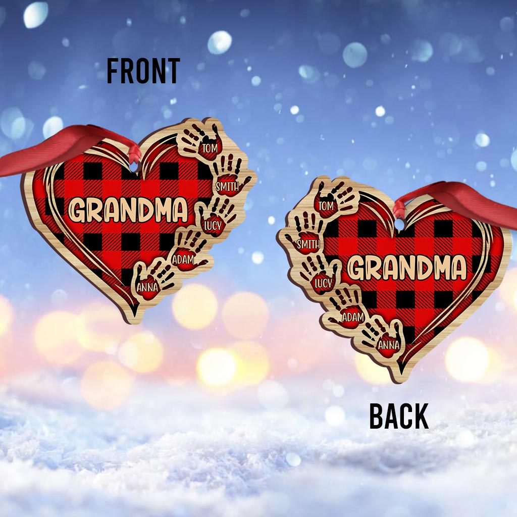 Grandma Mom Heart Hand Print - Personalized Christmas Grandma Ornament (Printed On Both Sides)