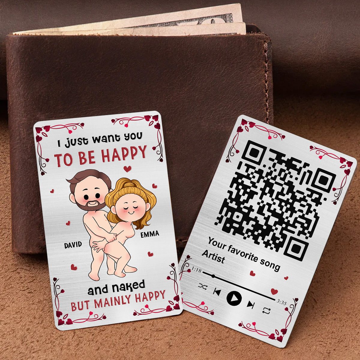 Favorite Song Scannable QR Code - Personalized Couple Wallet Insert Card