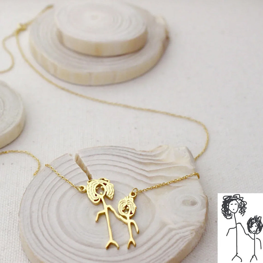 Kids Drawing Necklace - Personalized Family Custom Shaped Pendant