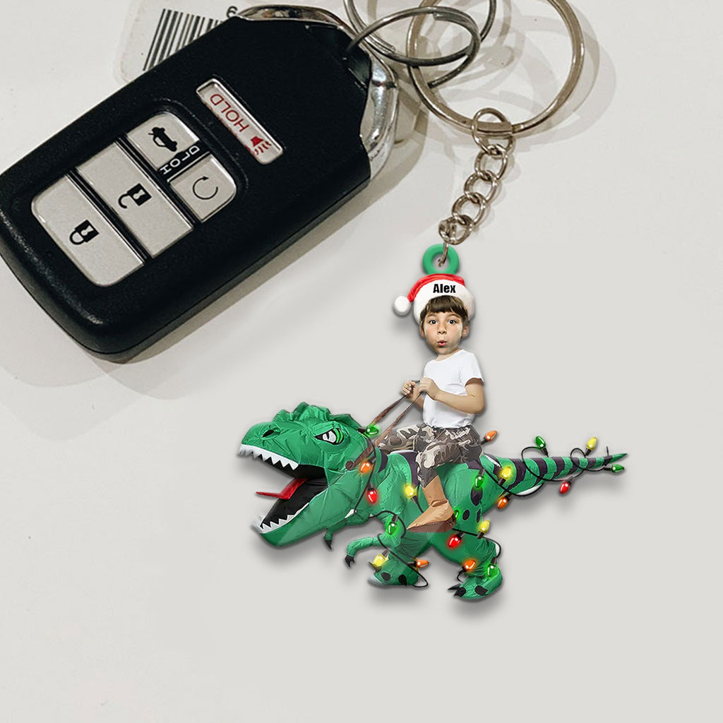 Cute Kid Rides The Dinosaurus - Personalized Kid Keychain