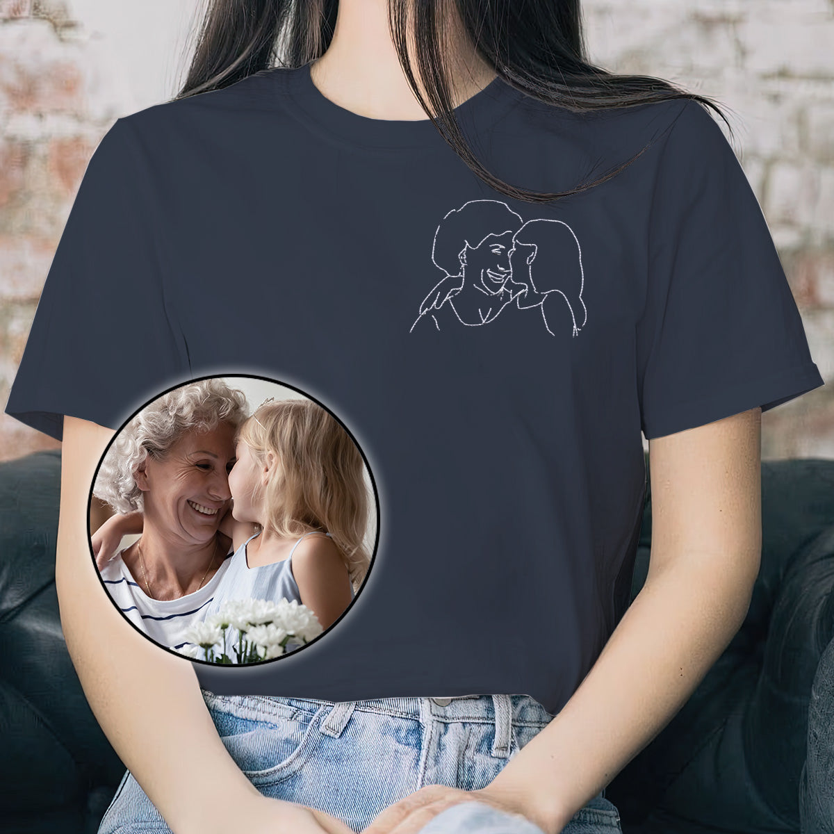 Custom Line Art - Personalized Grandma Embroidered T-shirt