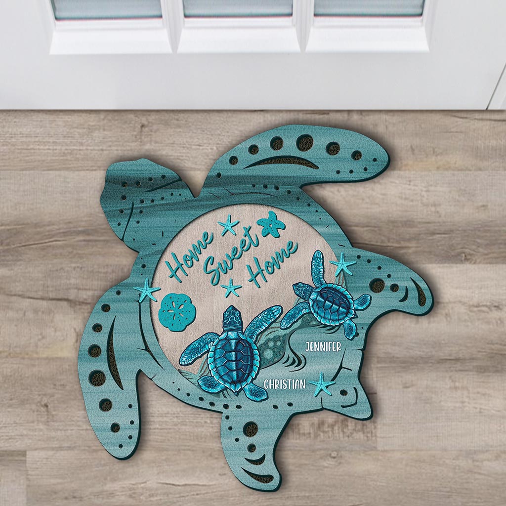 Turtley Awesome Couple - Personalized Turtle Shaped Doormat