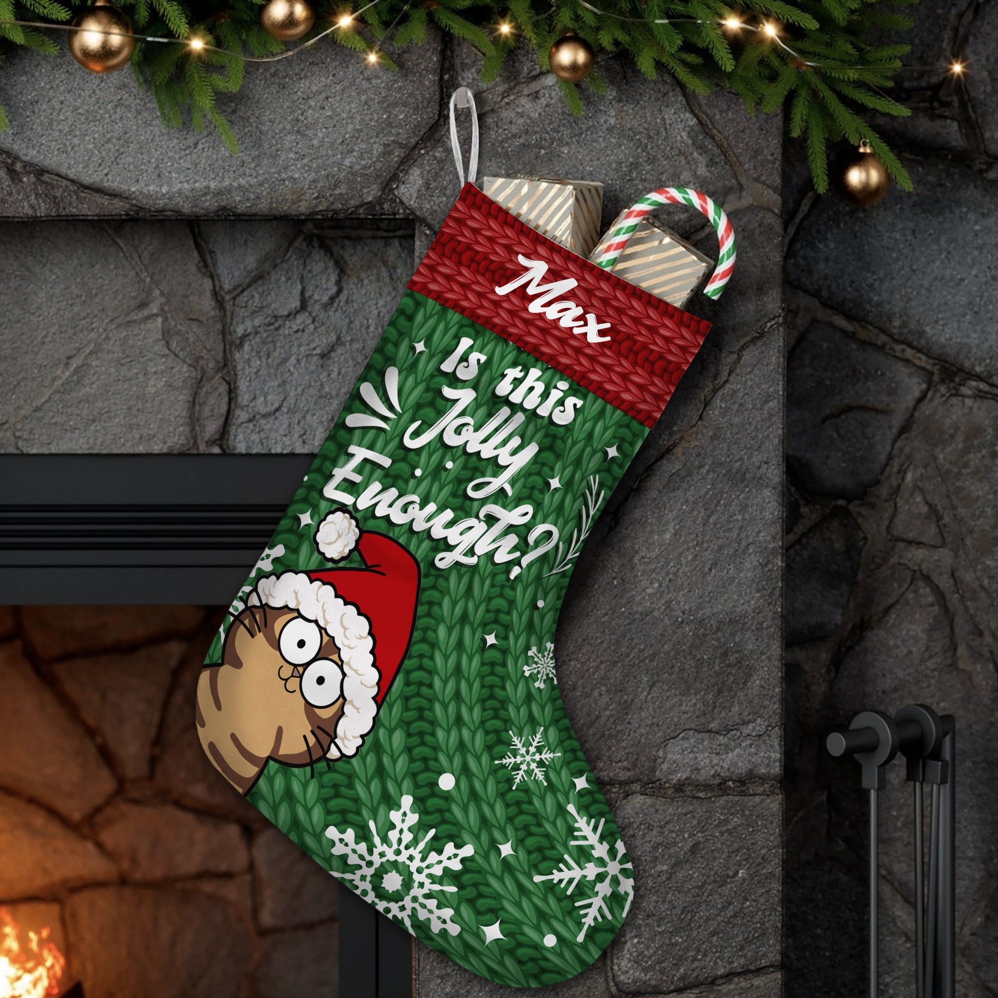 Is This Jolly Enough - Personalized Cat Christmas Stockings