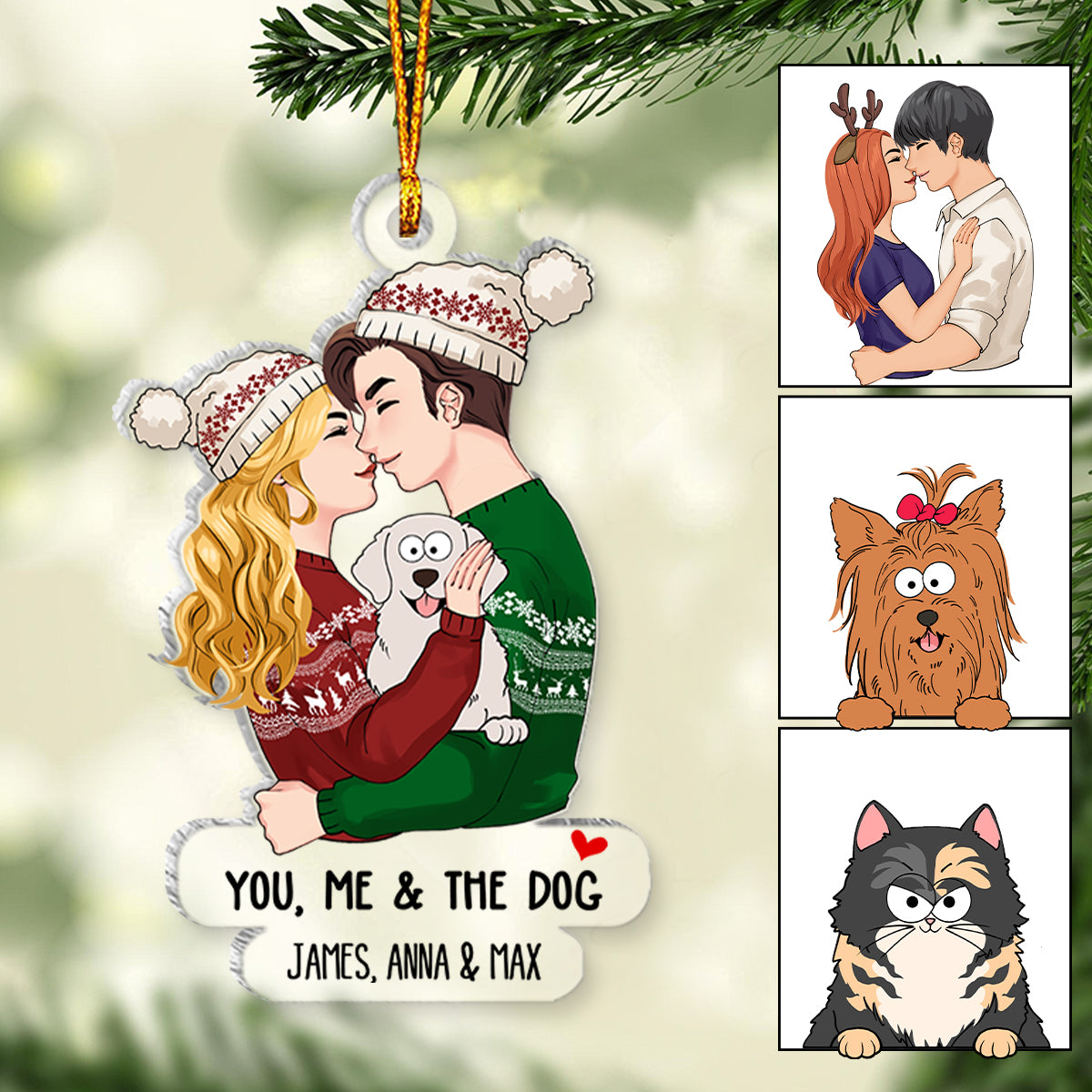 You Me And The Dog Cat - gift for dog lover, cat lover - Personalized Transparent Ornament