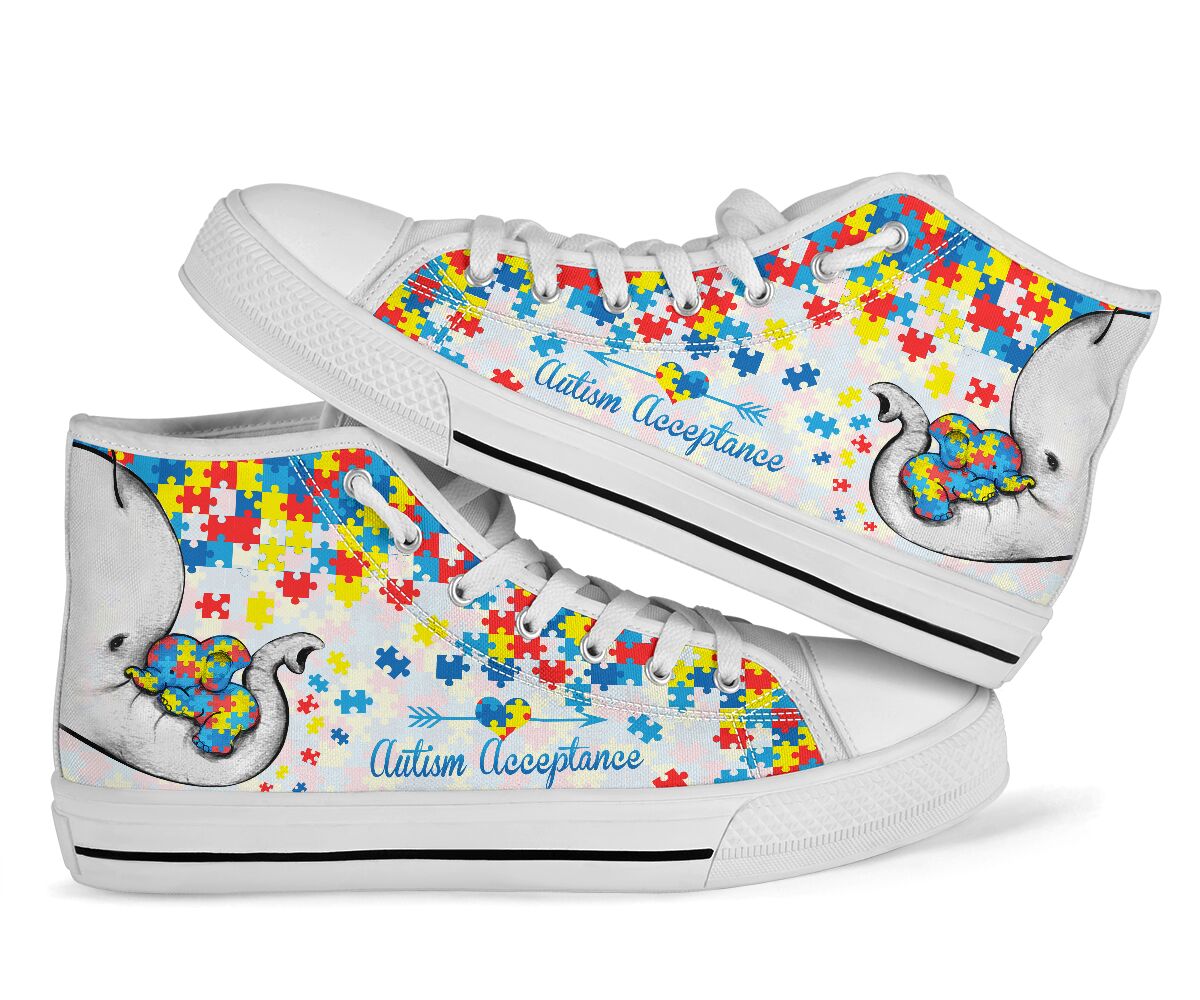 Autism Acceptance Elephant Mom - Autism Awareness High Top Shoes 0622