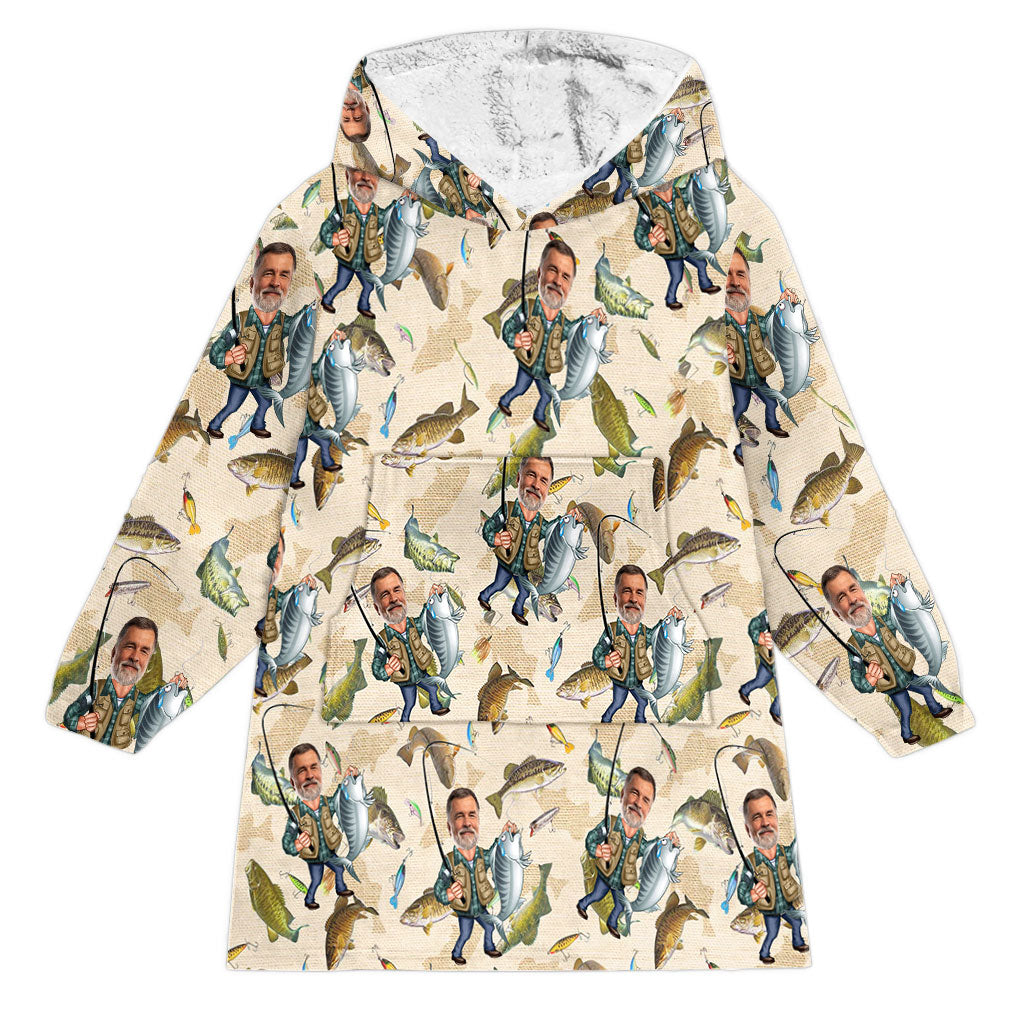 Discover Custom Photo Inserted Funny Fishing - Personalized Fishing Lover Blanket Hoodie