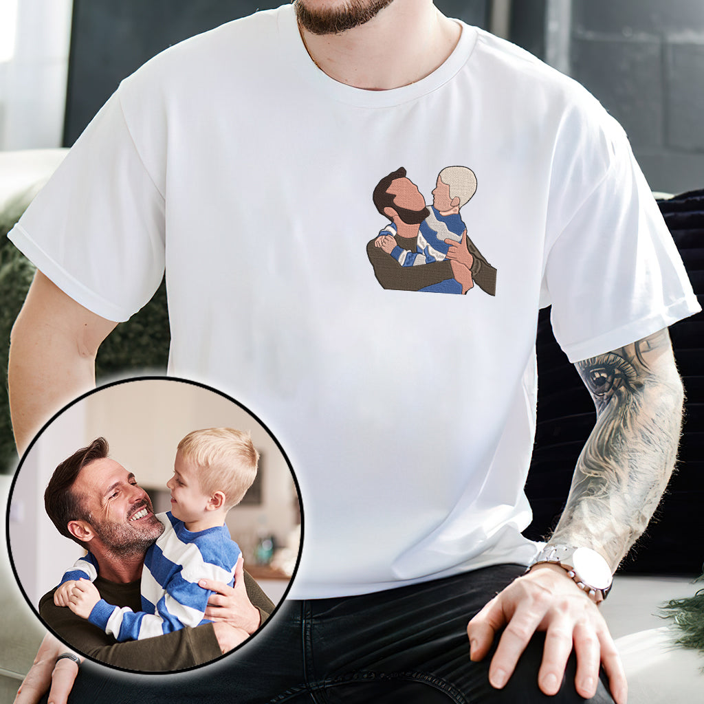 Custom 2D Photo - Personalized Father Embroidered T-shirt