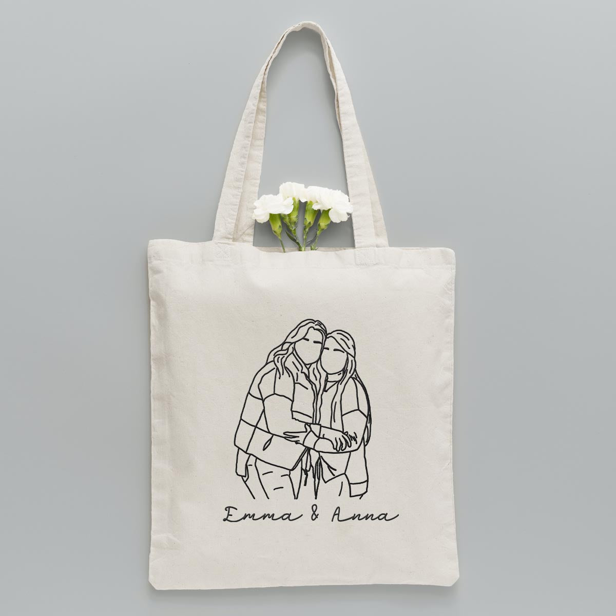 Custom Photo Line Art - Personalized Bestie Embroidered Tote Bag