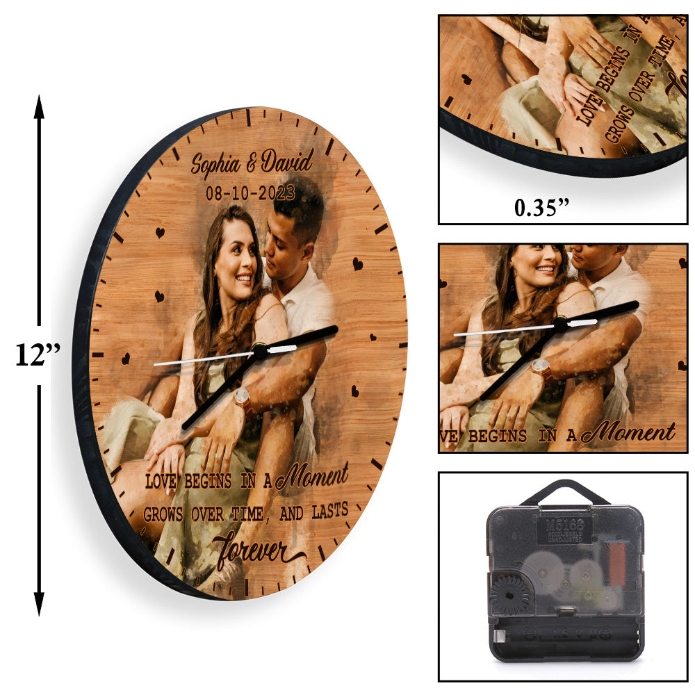 Loves Begins In A Moment - Personalized Couple Wall Clock