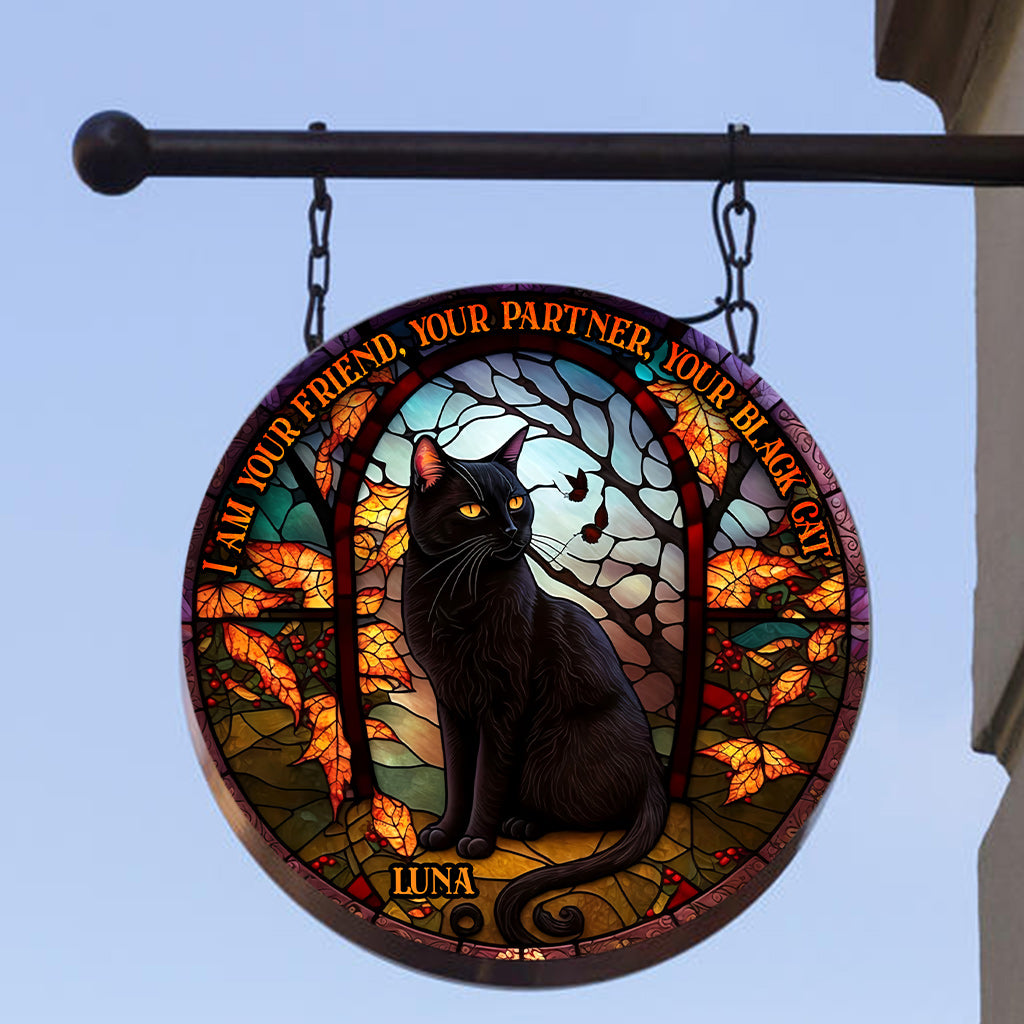 Black Cat - Personalized Black Cat Round Metal Sign