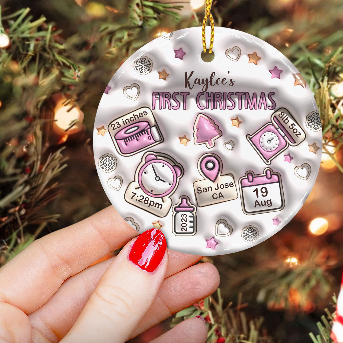 Inflated Baby Birth Stats - Gift for Newborn, mom, dad, grandson, granddaughter - Personalized Ceramic Circle Ornament