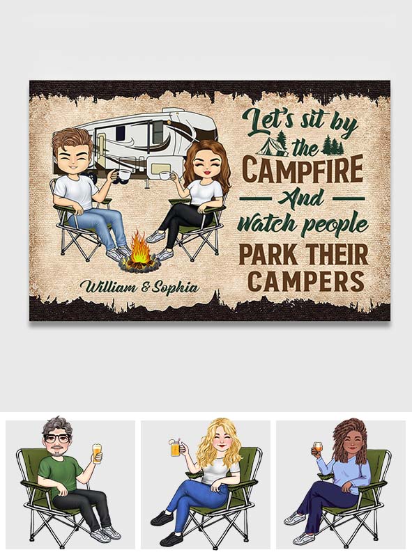 Let's Sit By The Campfire - Personalized Couple Camping Doormat