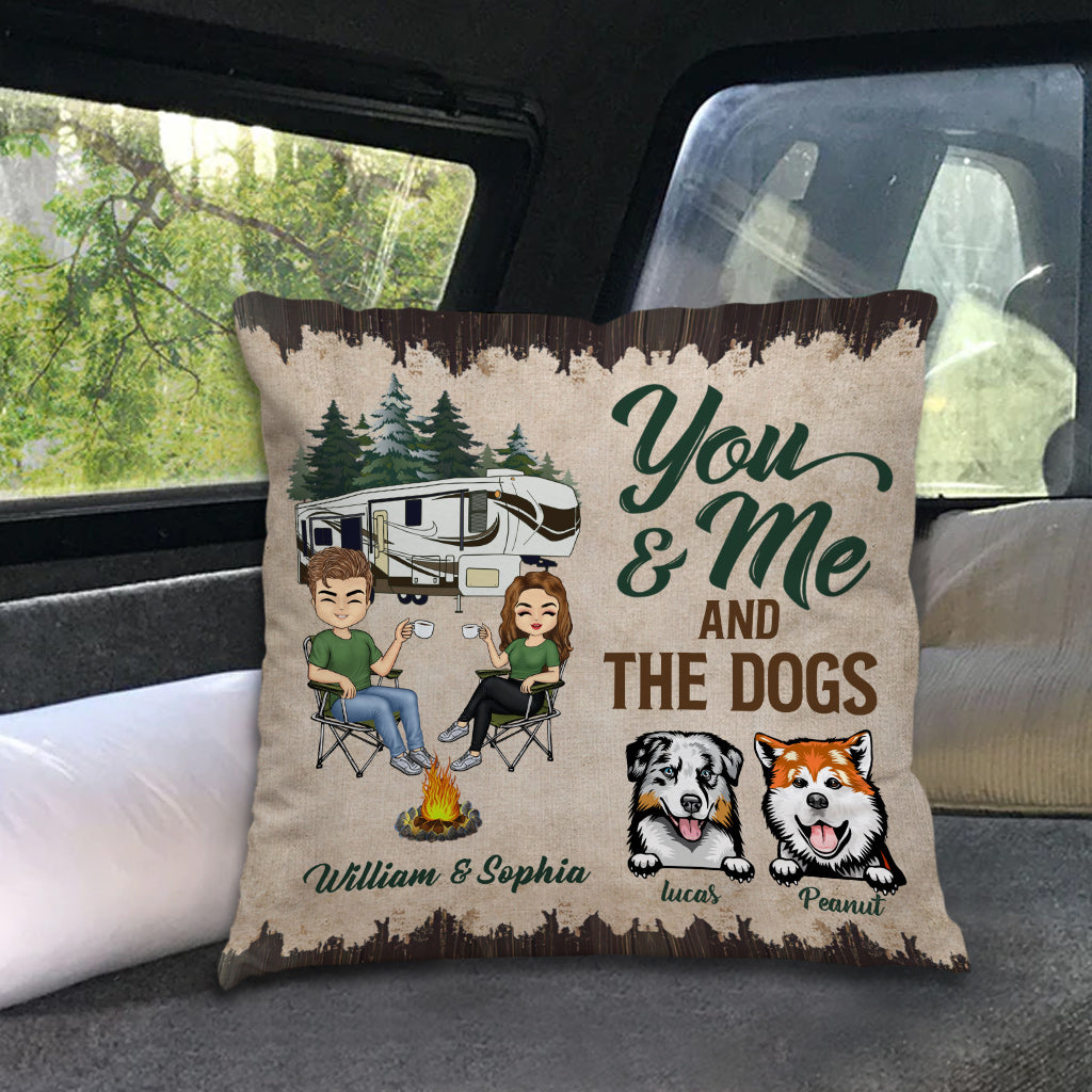 You And Me And The Dogs - Personalized Couple Camping Throw Pillow