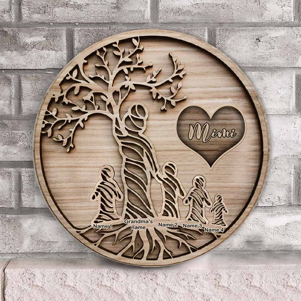 You Are The World - Personalized Mother's Day Grandma Round Wood Sign With 3D Pattern Print