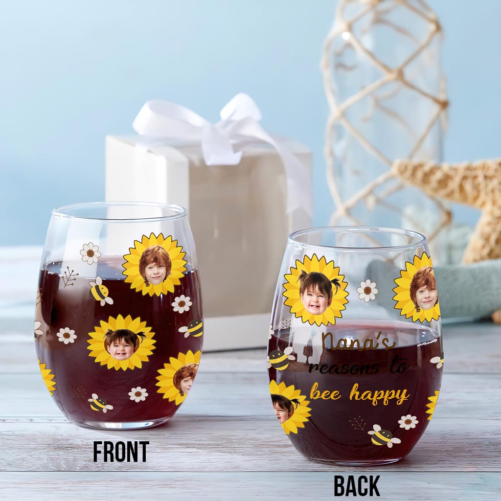 Nana's Reasons - Gift for grandma, mom, grandpa, dad - Personalized All Over Wine Glass