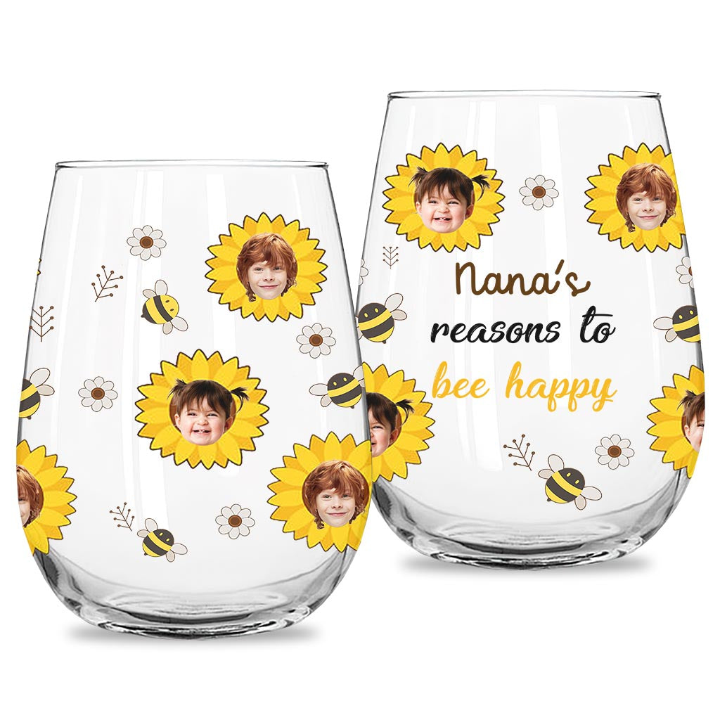 Nana's Reasons - Gift for grandma, mom, grandpa, dad - Personalized All Over Wine Glass