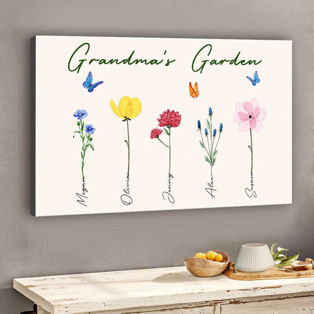 Grandma's Garden With Birth Flowers - Gift for grandma, grandpa, mom, dad - Personalized Canvas And Poster
