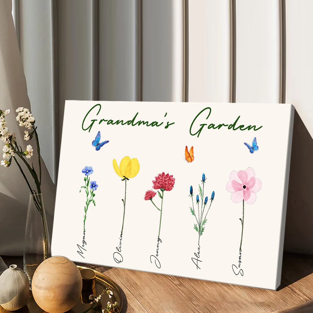 Grandma's Garden With Birth Flowers - Gift for grandma, grandpa, mom, dad - Personalized Canvas And Poster