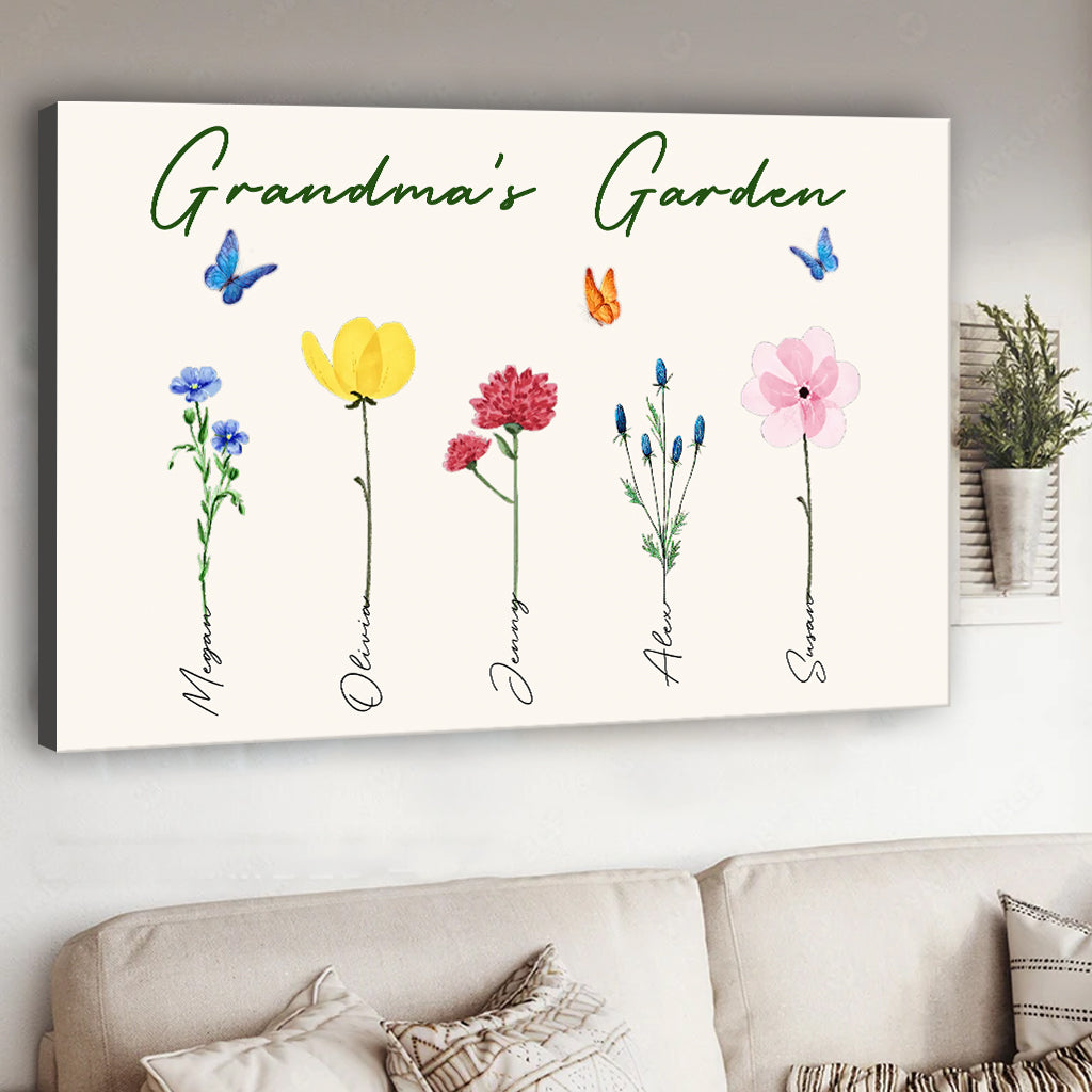 Grandma's Garden With Birth Flowers - Gift for grandma, grandpa, mom, dad - Personalized Canvas And Poster