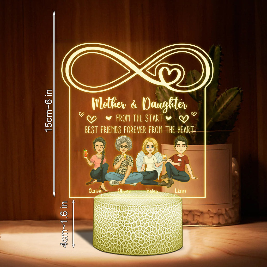 Mom Infinity Love Between Mother & Daughter - Personalized Mother's Day Mother Shaped Plaque Light Base