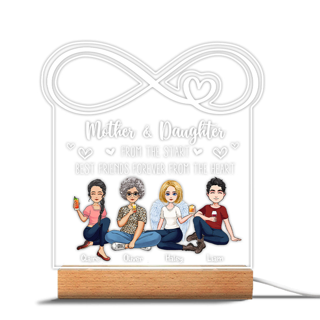 Mom Infinity Love Between Mother & Daughter - Personalized Mother's Day Mother Shaped Plaque Light Base