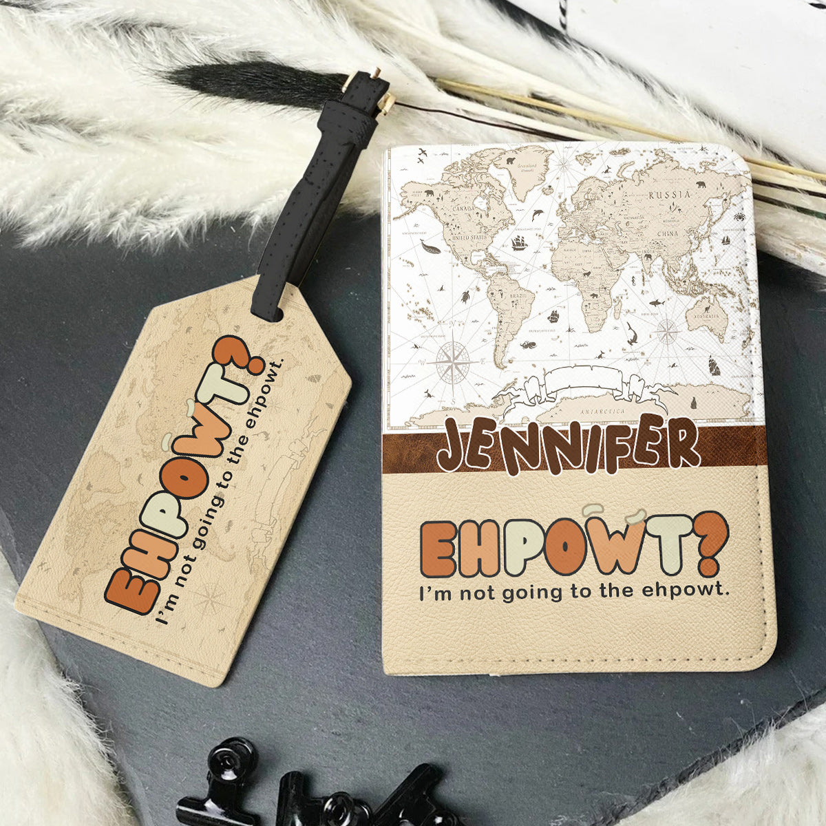 Ehpowt - Personalized Travelling Leather Luggage Tag & Passport Holder