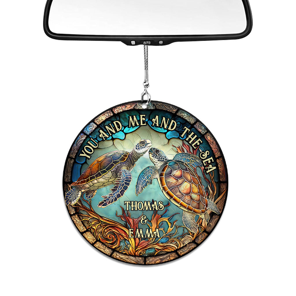 Colorful Turtle Couple - Personalized Turtle Car Ornament