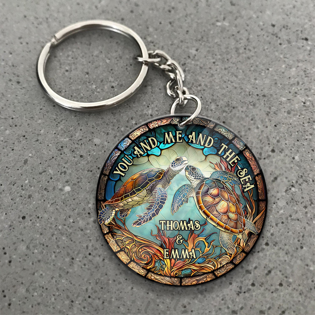 Colorful Turtle Couple - Personalized Turtle Keychain