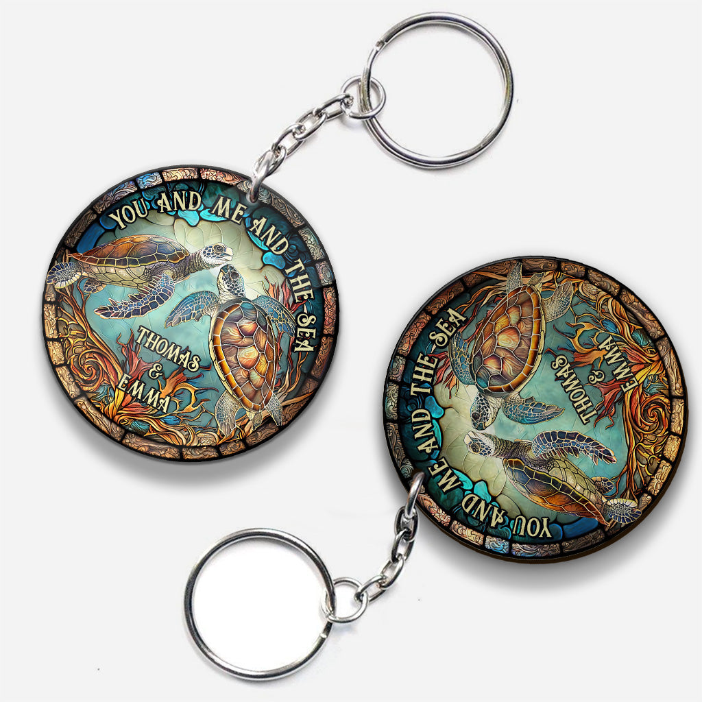 Colorful Turtle Couple - Personalized Turtle Keychain