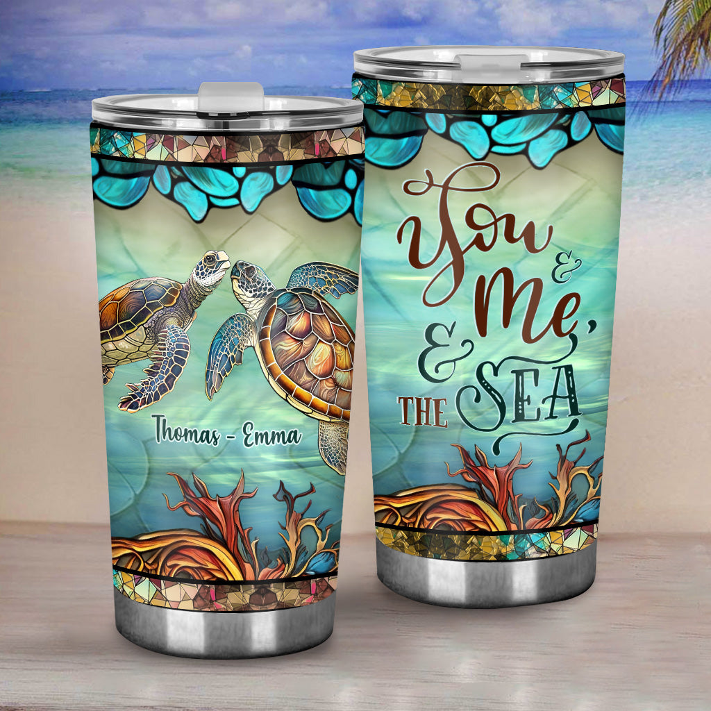 Colorful Turtle Couple - Personalized Turtle Tumbler