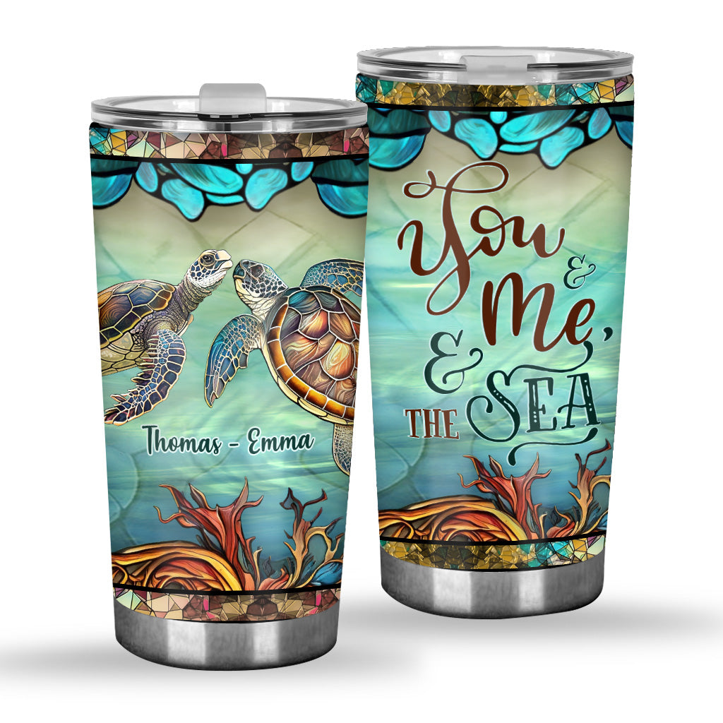 Colorful Turtle Couple - Personalized Turtle Tumbler